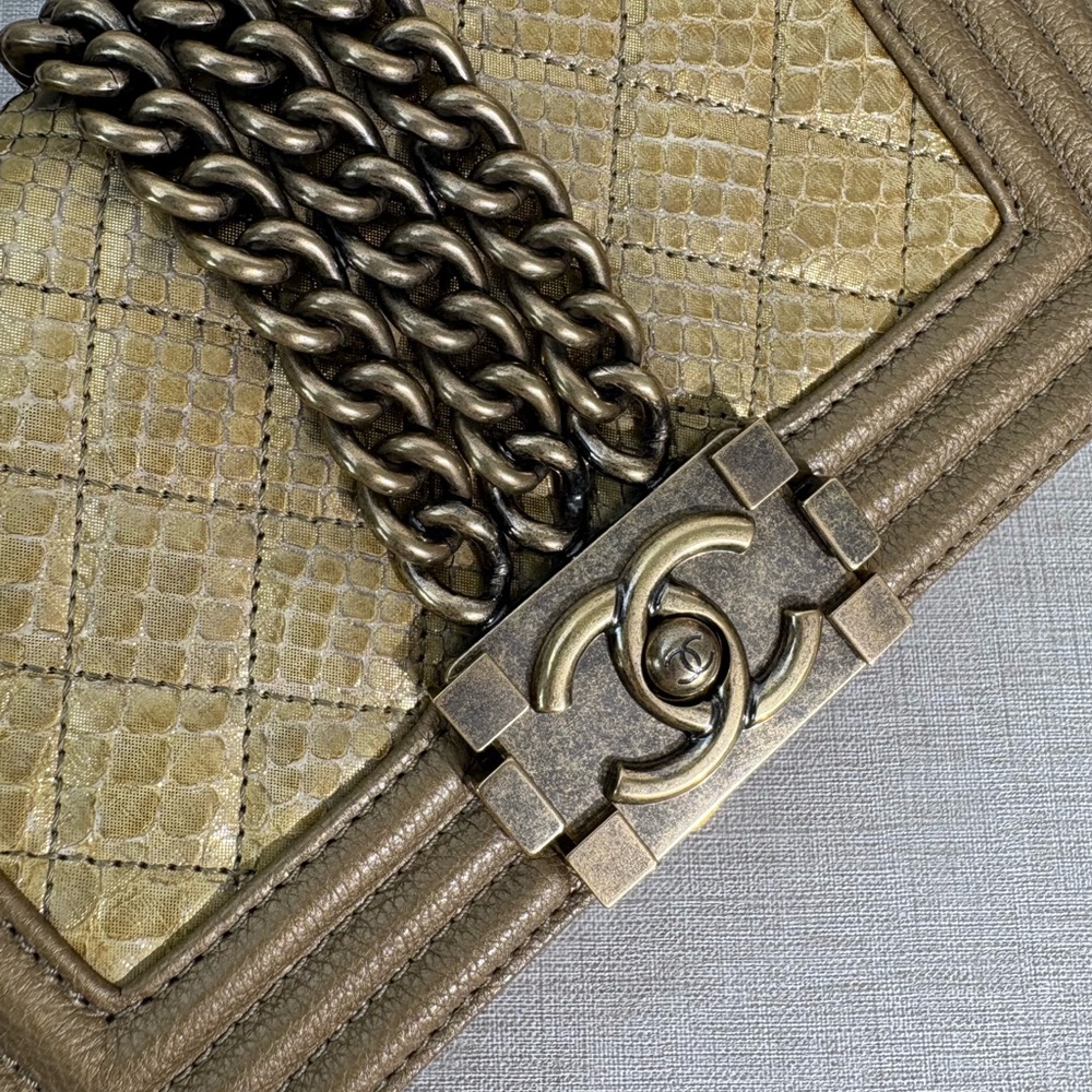 CHANEL Metallic Python Boy Flap Bag Small GHW - image 10